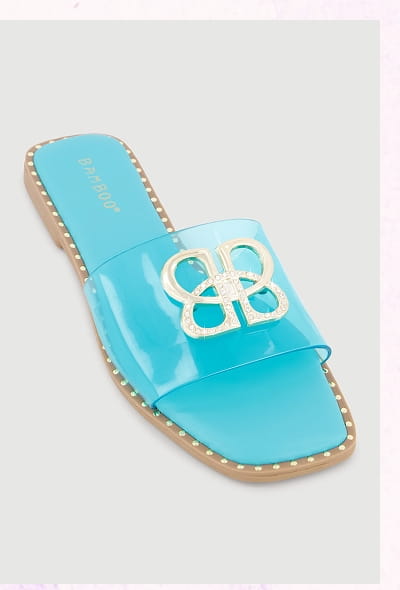Shop Metallic Rhinestone Pendant Single Band Open Toe Sandals