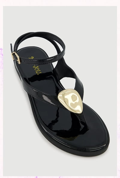 Shop Metallic Pendant Ankle Strap Thong Sandals