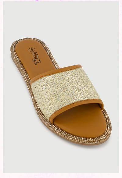Shop Rhinestone Trim Slide Open Toe Sandals