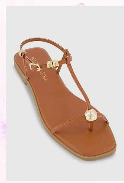 Shop Metallic Beaded Ankle Strap Toe Loop Sandals