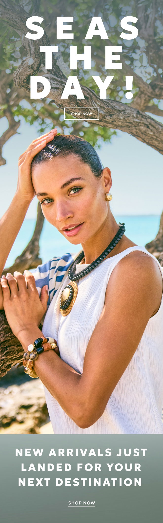 SEAS THE DAY! SHOP NOW NEW ARRIVALS JUST LANDED FOR  YOUR NEXT DESTINATION. SHOP NOW.