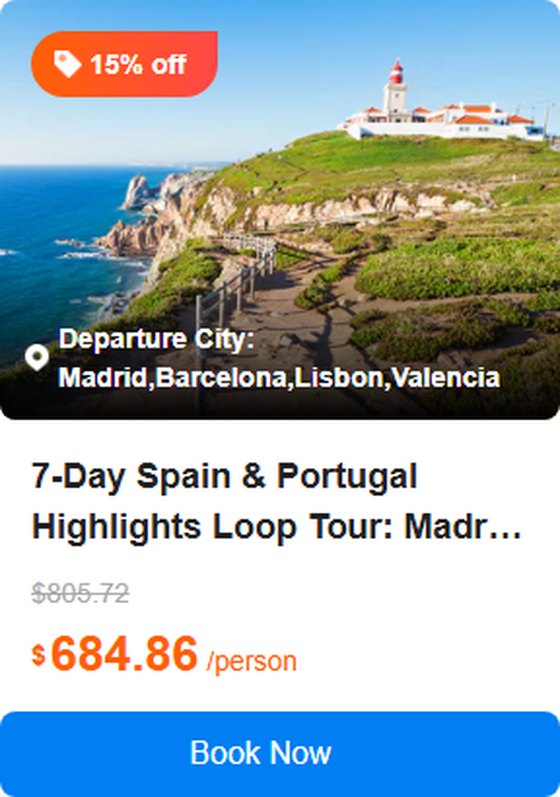 7-Day Spain & Portugal Highlights Loop Tour: Madrid, Zaragoza, Barcelona, Valencia, Alicante, Granada, Seville, Lisbon 4.7 (10 reviews) Tour Code: 745389