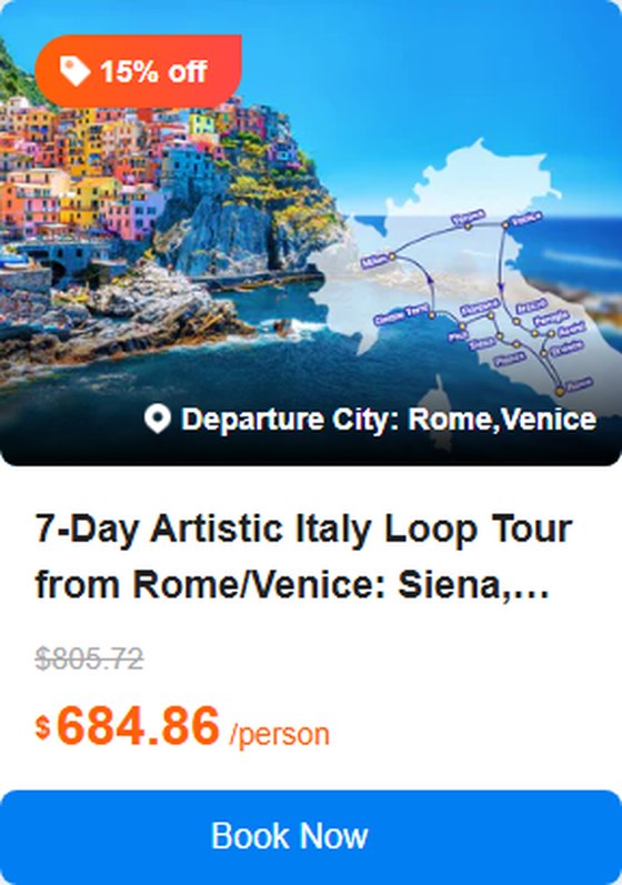7-Day Artistic Italy Loop Tour from Rome/Venice: Siena, Florence, Pisa, Milan, Venice, Tuscany 4.8 (35 reviews) Tour Code: 744468