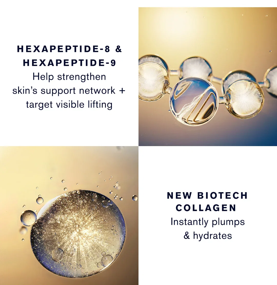 HEXAPEPTIDE-8 & HEXAPEPTIDE-9 | Help strengthen skin's support network + target visible lifting | NEW BIOTECH COLLAGEN | Instantly plumps & hydrates