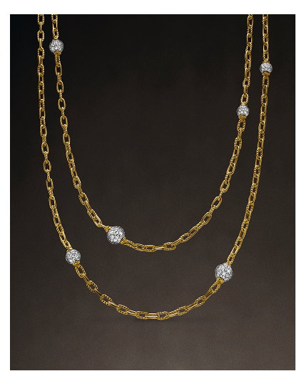 DY Madison® Pavé Bead Station Necklace18K Yellow Gold with Diamonds, 3mm
