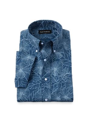 Non-Iron Cotton Floral Dress Shirt - Navy/teal-Classic Fit / 17.5