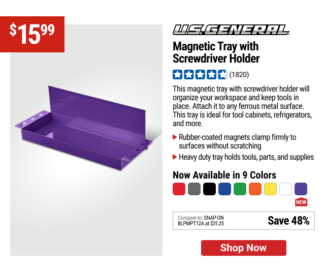 U.S. GENERAL Magnetic Tray with Screwdriver Holder, Purple