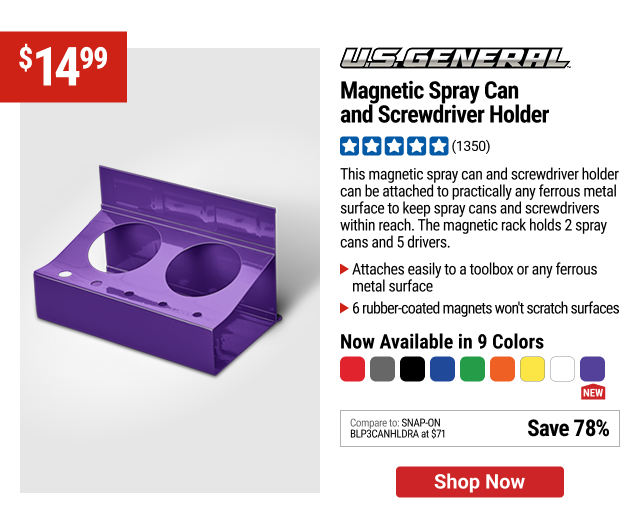 U.S. GENERAL Magnetic Spray Can and Screwdriver Holder, Purple