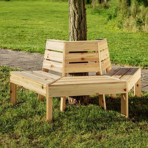 Baumbank 4-Eckig & 180° aus Tannenholz, ca. 74 x 167 x 75 cm