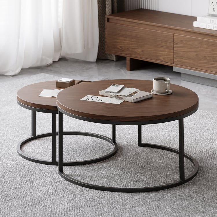 Fero 24"-32" Walnut Round Nesting Coffee Table