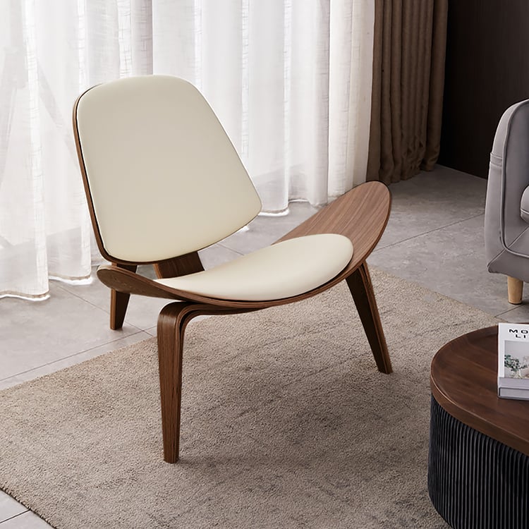 Faux Leather Tripod Slipper Accent Chair with Wooden Legs