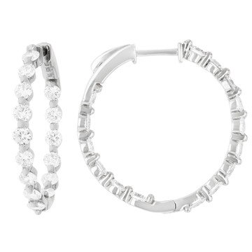 Round White Lab-Grown Diamond F-G VS2 Rhodium Over Sterling Silver Inside-Out Hoop Earrings 3.00ctw