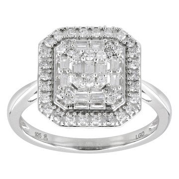White Lab-Grown Diamond Rhodium Over Sterling Silver Cluster Ring 0.50ctw