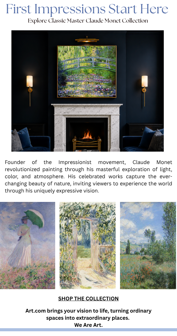 First Impressions Start Here: Explore Classic Master Claude Monet Collection. Founder of the Impressionist Movement, Claude Monet revolutionized painting through his masterful exploration of light, color, and atmosphere. His celebrated works capture the ever-changing beauty of nature, inviting viewers to experience the world through his uniquely expressive vision.