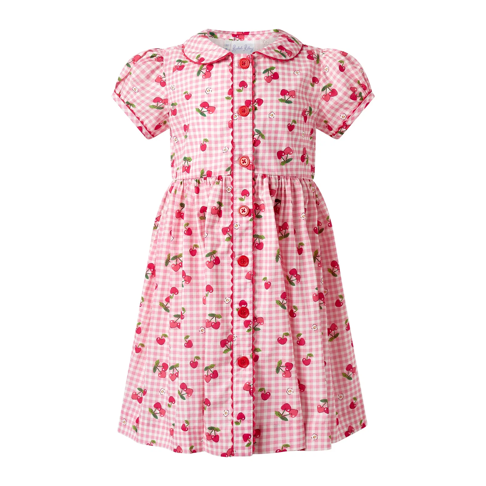 Gingham Cherry Button Front Dress