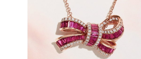 Ruby Royale 14K Rose Gold Ruby Diamond Bow Pendant, 1.94 TCW