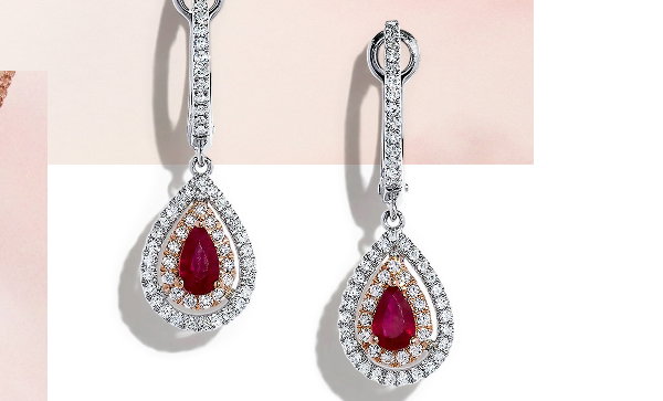Ruby Royale 14K Two Tone Gold Pear Shaped Ruby Drop Earrings, 0.87 TCW