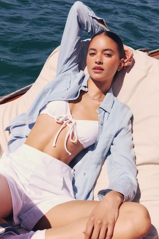 Image of Daily Vibe Light Blue Chambray Long Sleeve Button-Up Top