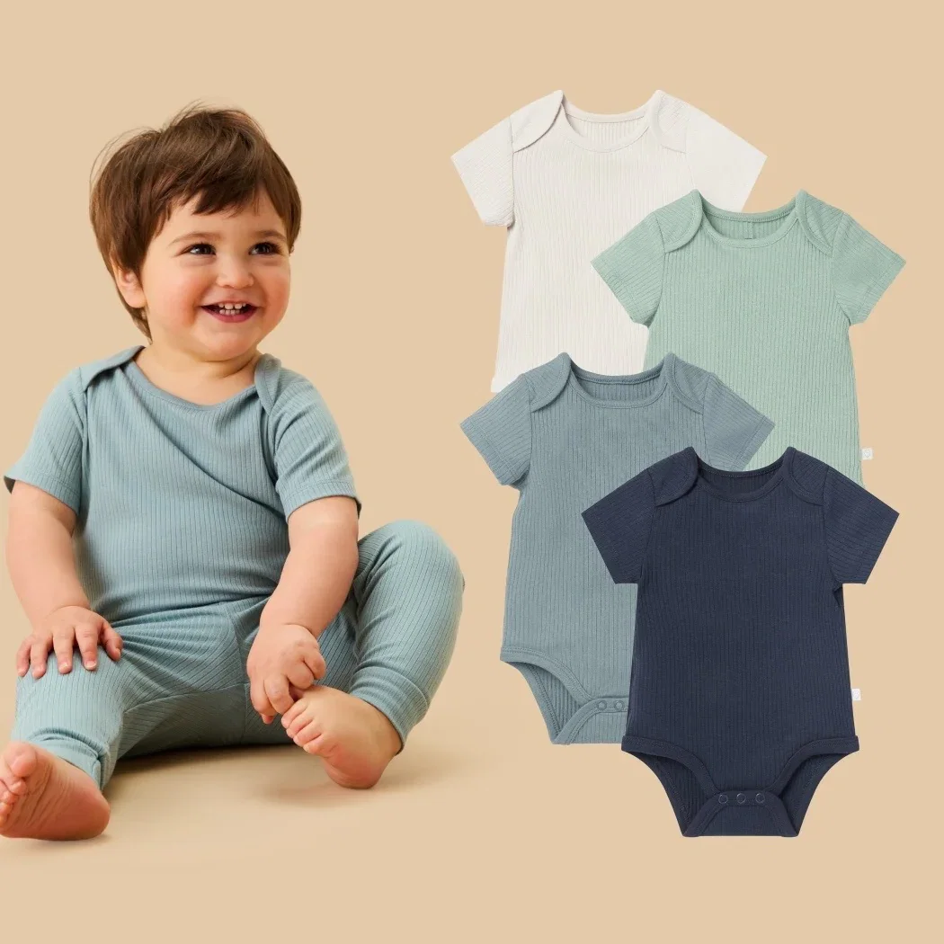 Image of Ribbed Short Sleeve Bodysuit 4 Pack