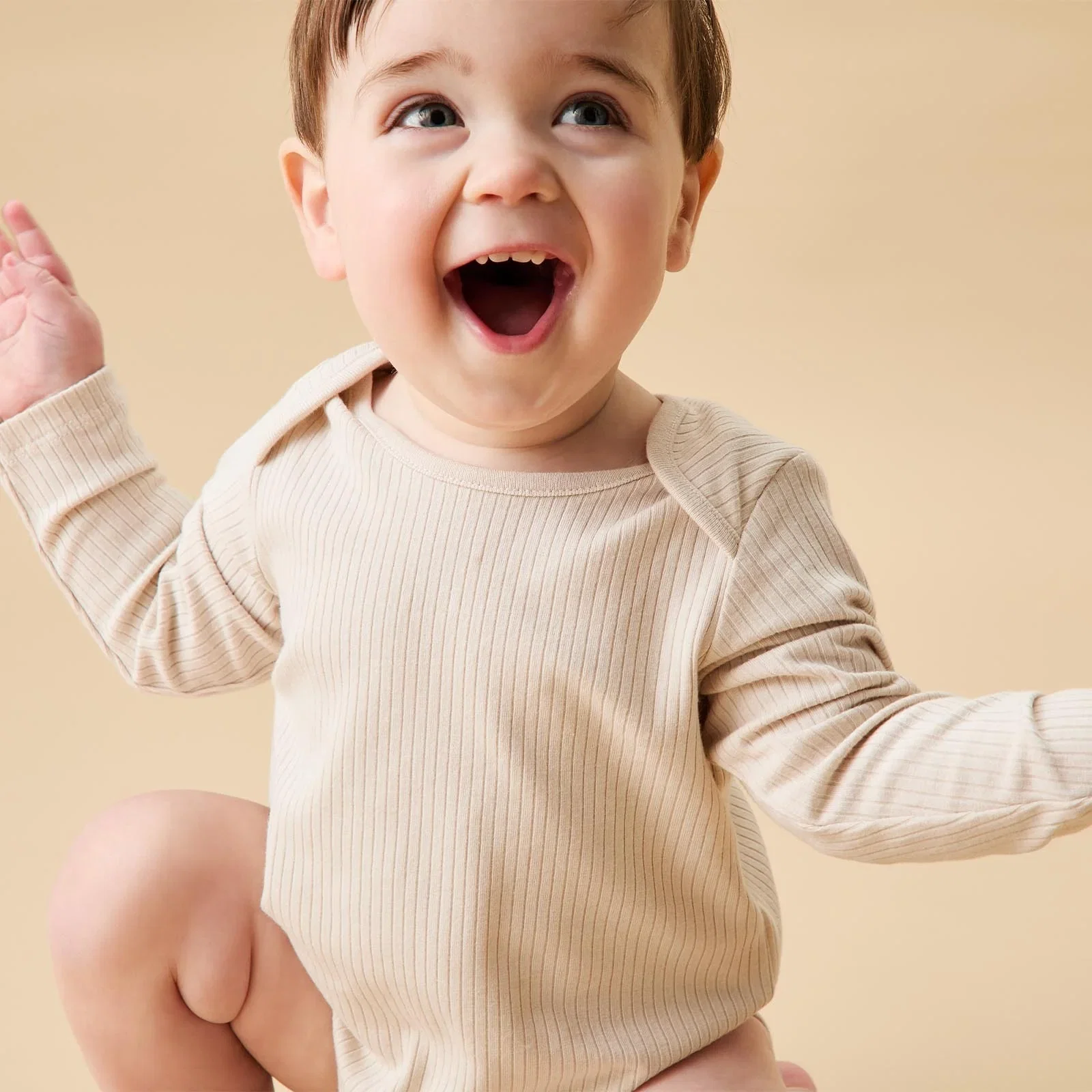 Image of Ribbed Long Sleeve Bodysuit - Ecru