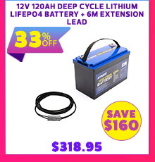 12V 120Ah Deep Cycle Lithium LiFePO4 Battery + 6m Extension Lead