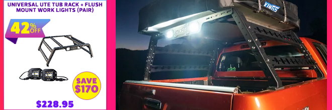 Universal Ute Tub Rack + Flush Mount Work Lights (Pair)