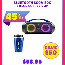 Bluetooth Boom Box + Blue Coffee Cup