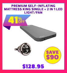 Premium Self-Inflating Mattress King Single + 2 in 1 LED Light/Fan