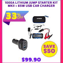 1000A Lithium Jump Starter Kit MKII + 85W USB Car Charger