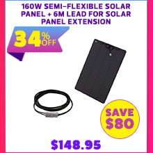 160W Semi-Flexible Solar Panel + 6m Lead For Solar Panel Extension