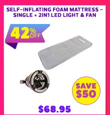 Self-Inflating Foam Mattress - Single + 2in1 LED Light & Fan