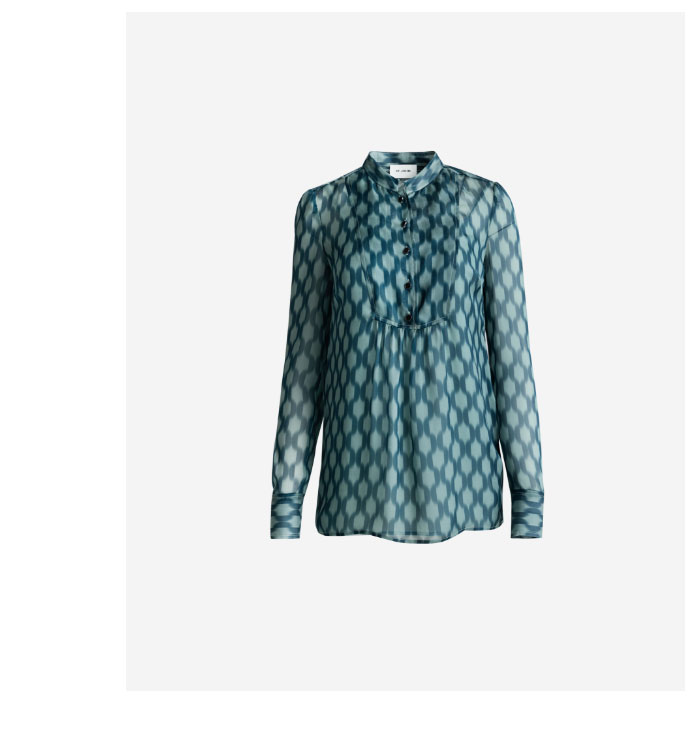 Hannah Pleat Front Blouse In Geometric Printed Silk