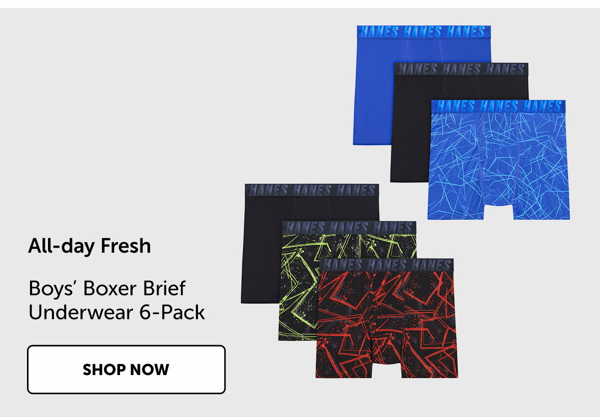Hanes Moves X-Temp Boys' Underwear Boxer Briefs, 6-Pack