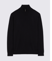 Navy Merino-Blend Zip-Neck Jumper