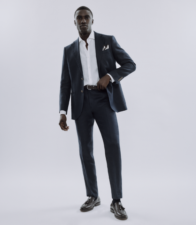 Tailored Fit Navy Twill Linen Suit