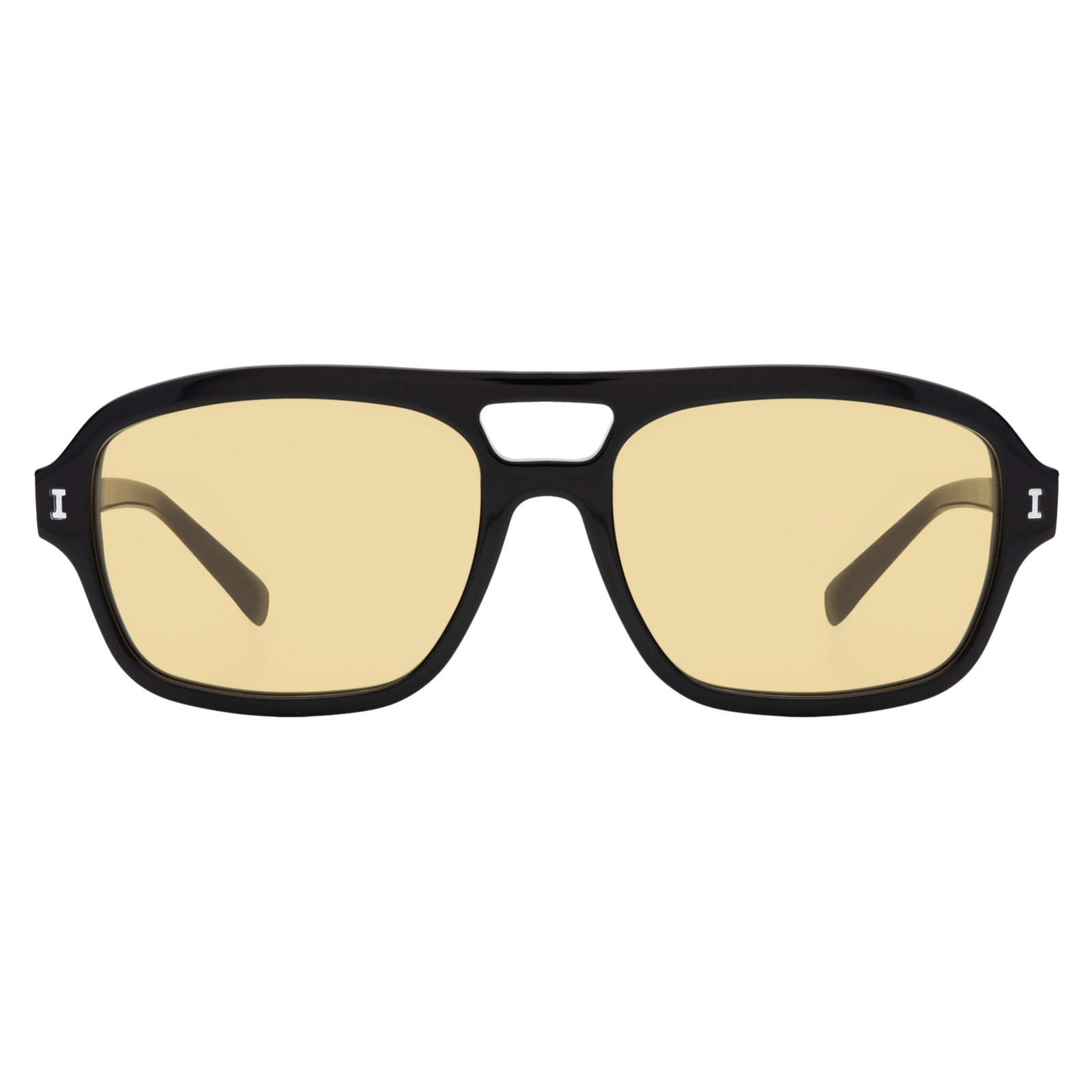 This is a product image of a pair of aviator sunglasses in black