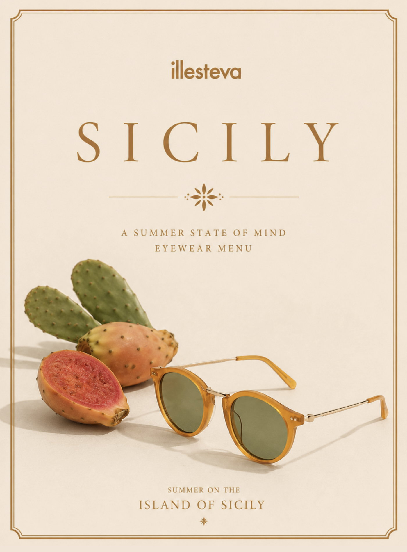 A header image of the Portofino Sunglasses near a cactus fruit
