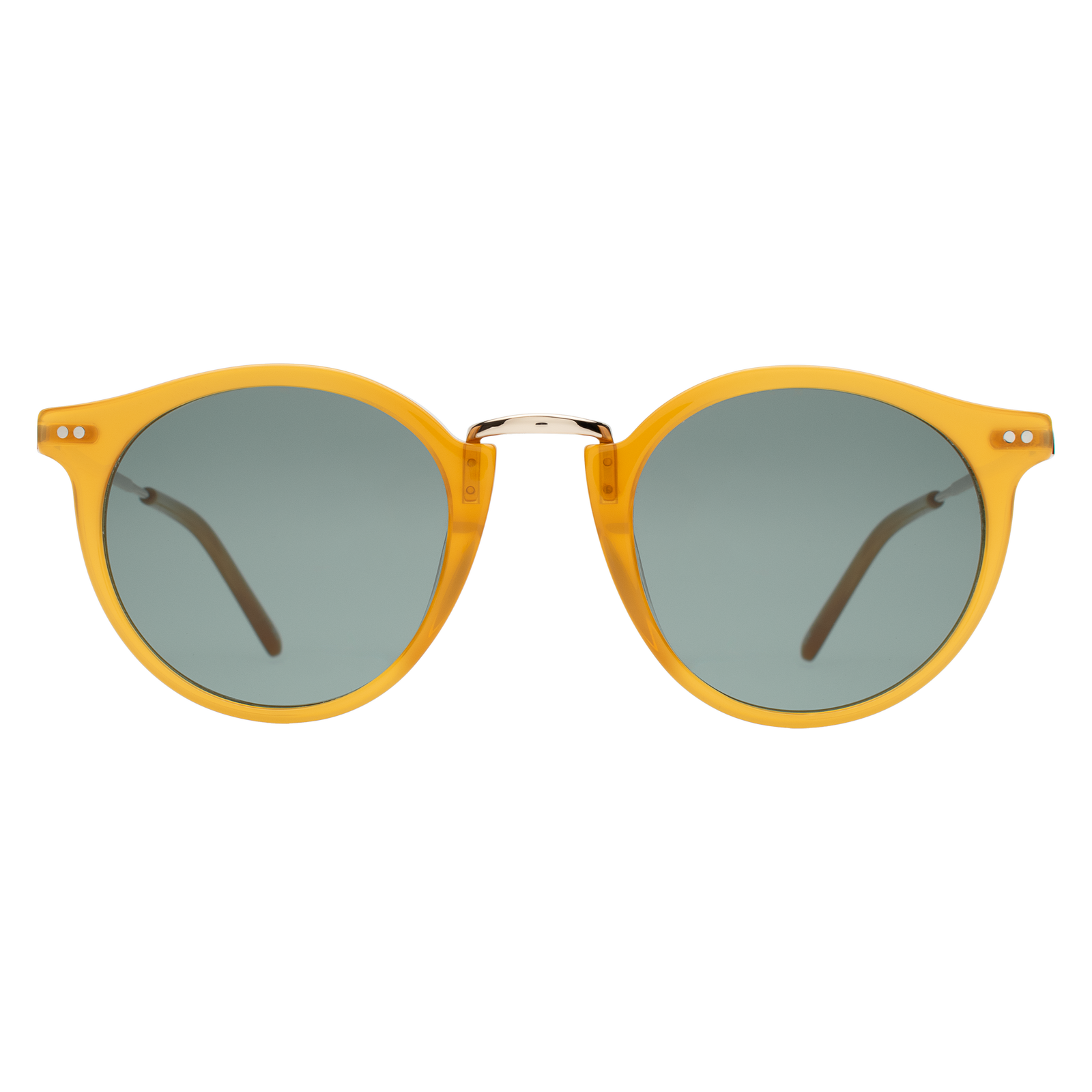 This is a product image of a pair of circular sunglasses in gold