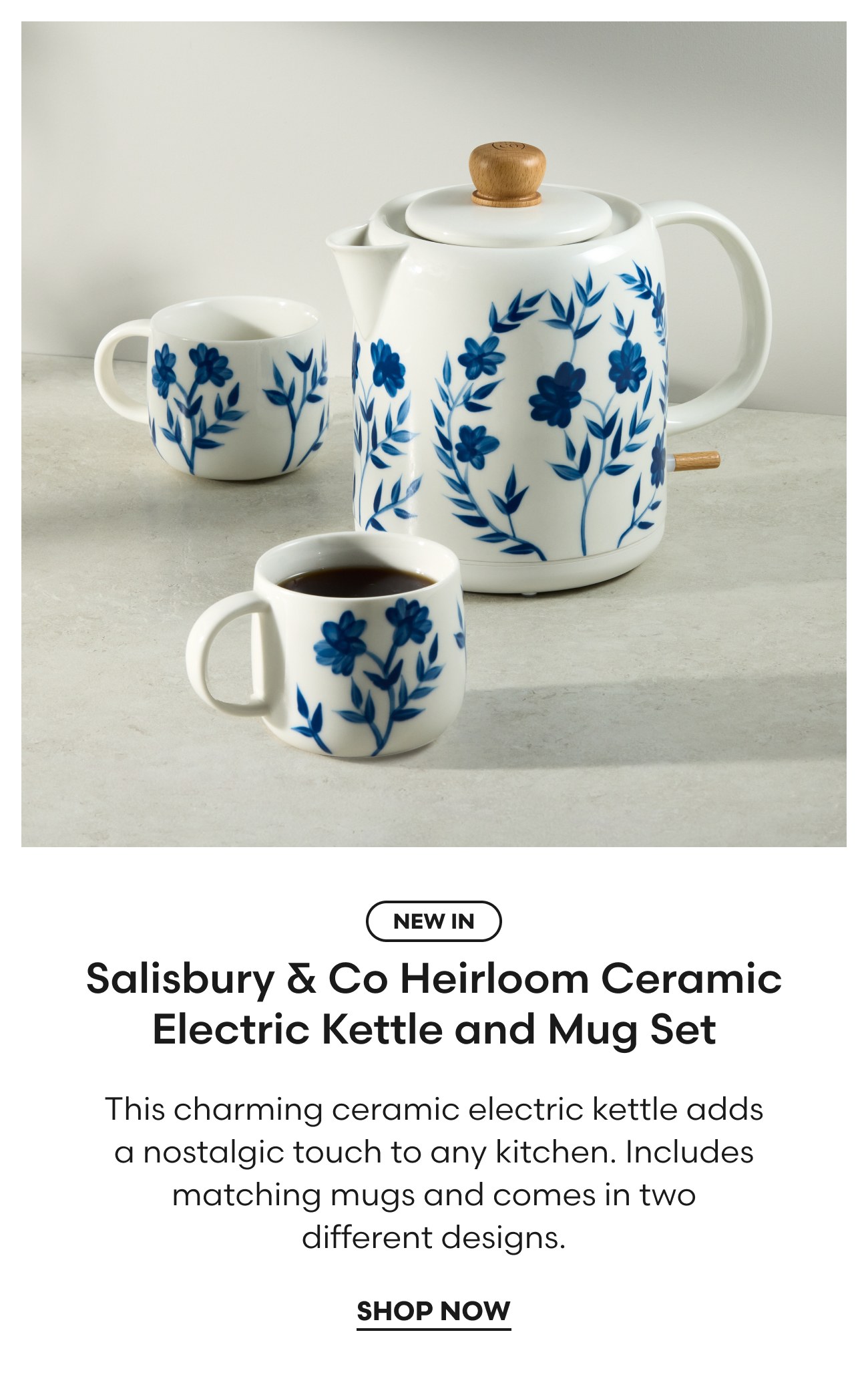 Salisbury & Co Heirloom Ceramic Electric Kettle and Mug Set