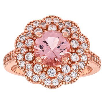 Morganite Simulant And White Cubic Zirconia 18k Rose Gold Over Sterling Silver Ring 2.71ctw