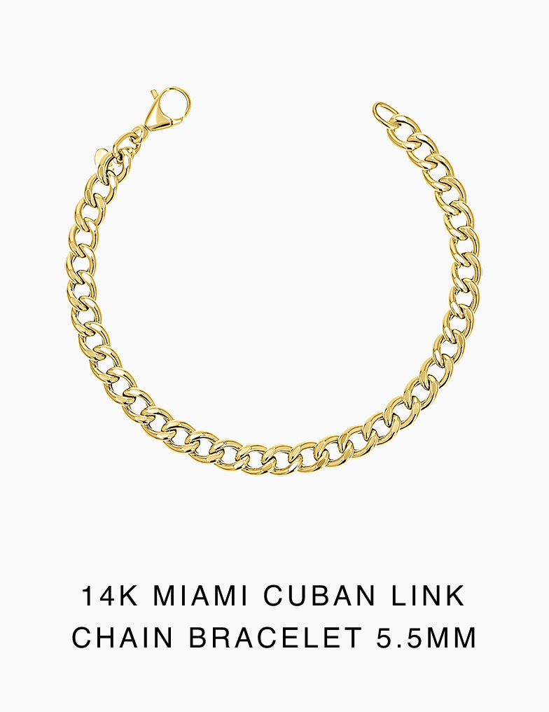 14K Miami Cuban Link Chain Bracelet 5.5mm