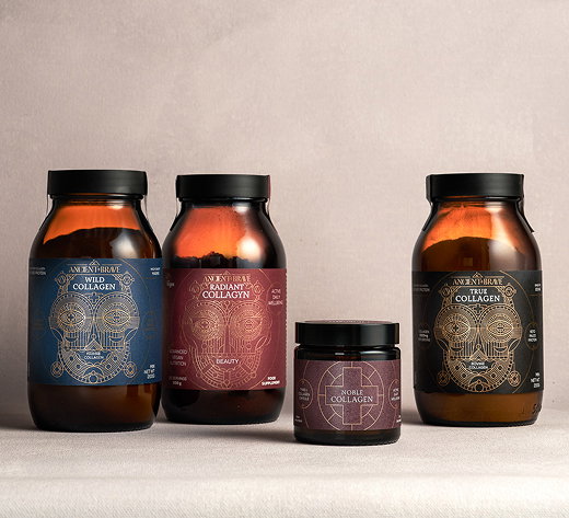 Ancient + Brave Wild Collagen, Radiant Collagen, Noble Collagen and True Collagen products.