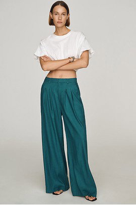 Avery European Linen Stretch Pleated Wide Leg Trousers