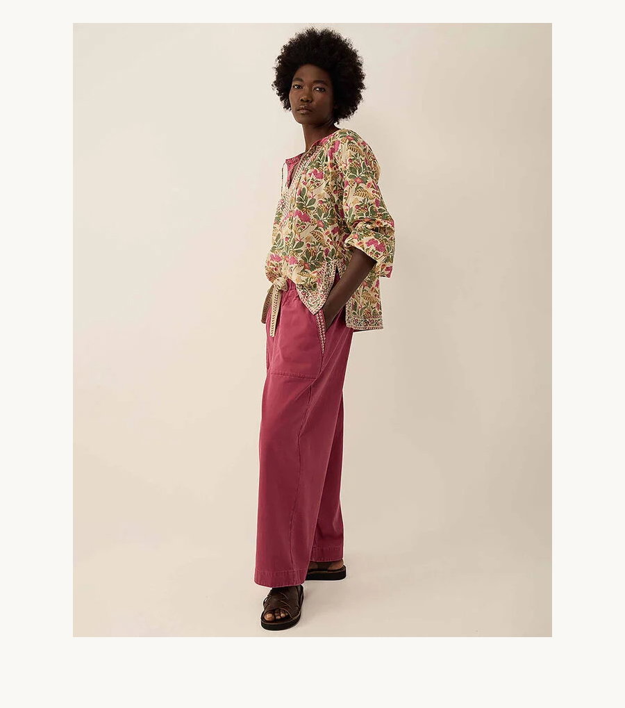 Aurelie hand-woodblock botanical print cotton top