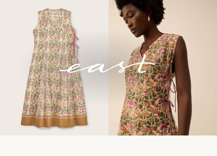 Aurelie hand-woodblock botanical print dress