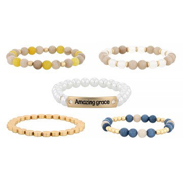 Acrylic & Resin Bead Gold Tone Set of 5 Bracelets