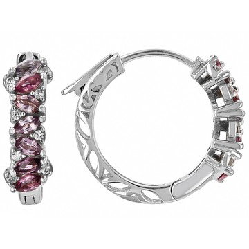 Multi Color Spinel Rhodium Over Sterling Silver Hoop Earrings