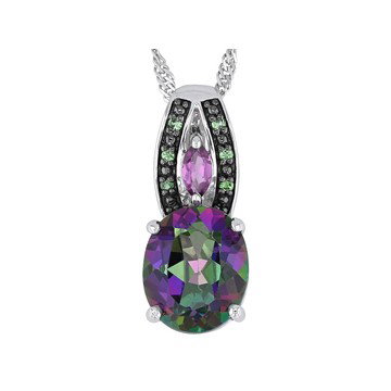 Green Topaz Rhodium Over Silver Slide/Chain 4.90ctw