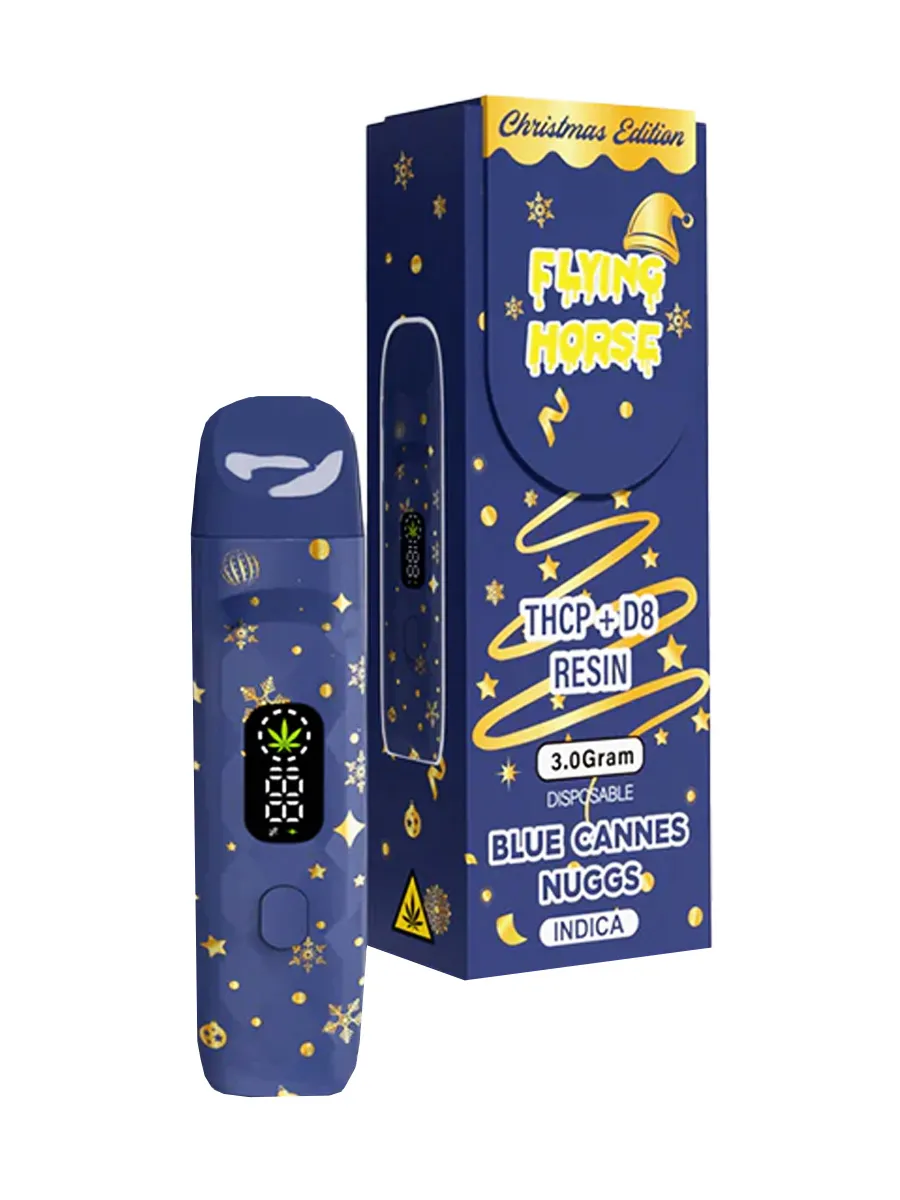 Image of Blue Cannes Nuggs Flying Horse Christmas Edition THCP + D8 Resin Disposable 3G