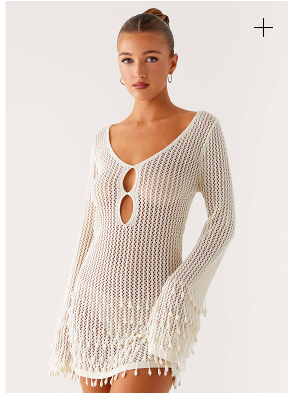 Majestic Beaded Crochet Mini Dress — Ivory